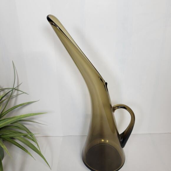 Mid Century Modern Art Glass Kanawha Ewer Vase Smoke Stress Pitcher - Picture 2 of 5